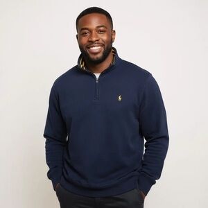 POLO RALPH LAUREN XXL Navy Yellow Mesh Knit 1/4 Quarter Zip R $138